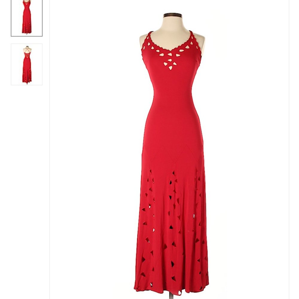 Nicole Bakti Red Maxi Gown Dress with Cutouts (XS)
